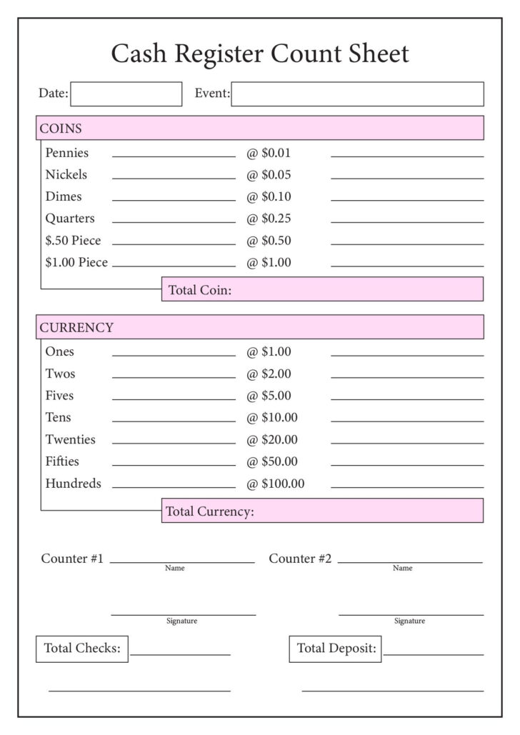 Free Printable Cash Drawer Count Sheet