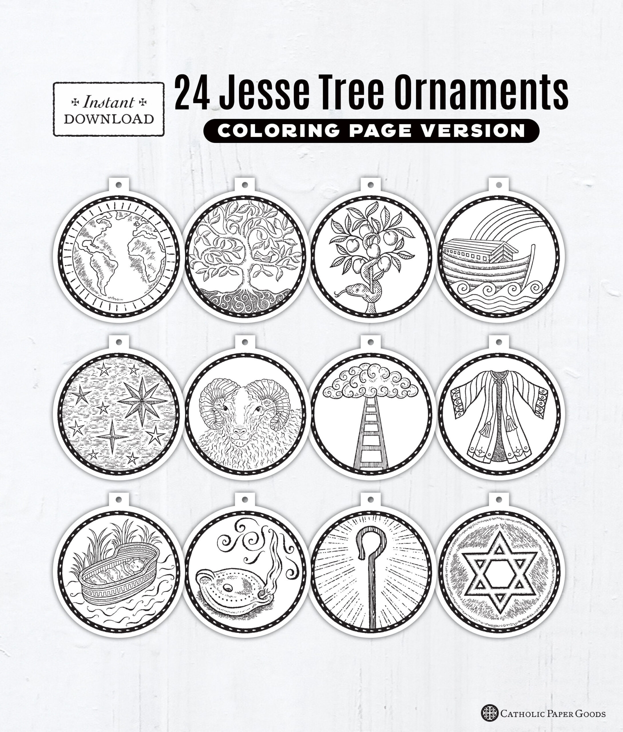 24 Jesse Tree Printable Ornaments Pdf, Coloring Page Ornaments pertaining to Free Printable Jesse Tree Printables