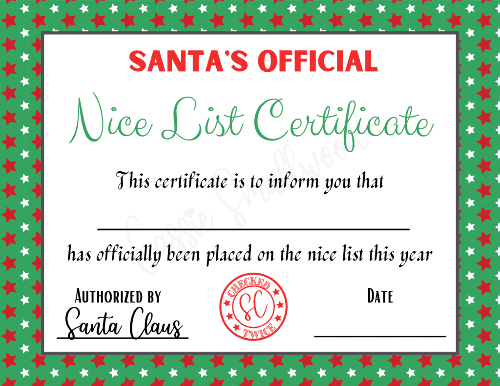 3 Adorably Cute Santa Nice List Certificates - Cassie Smallwood inside Nice List Certificate Free Printable