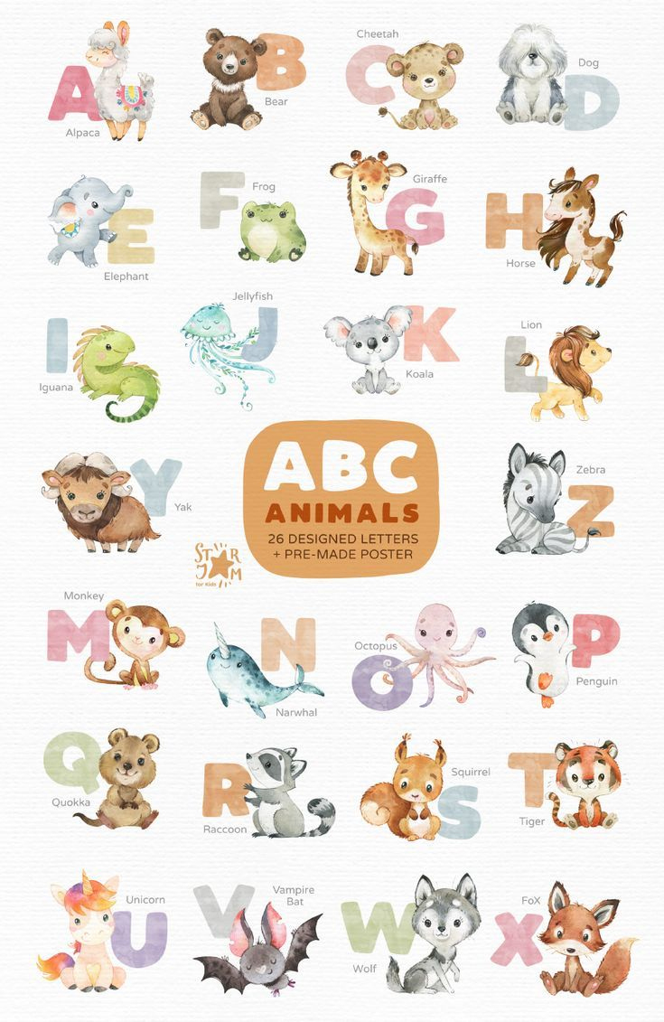 Abc Animals. Watercolor Clipart, Alphabet within Alphabet Letters Animals Printable
