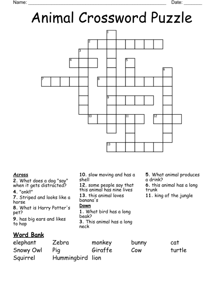 Animal Crossword Printable