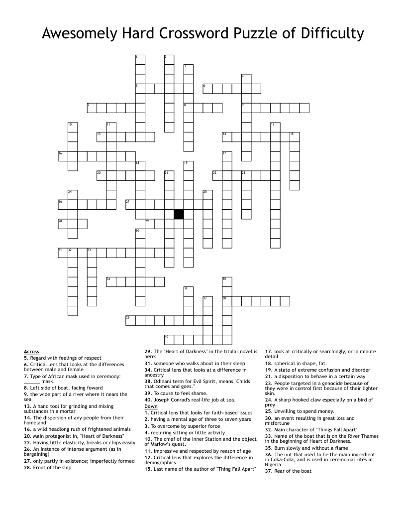 Awesomely Hard Crossword Puzzle Of Difficulty - Wordmint for Free Printable Crosswords Hard