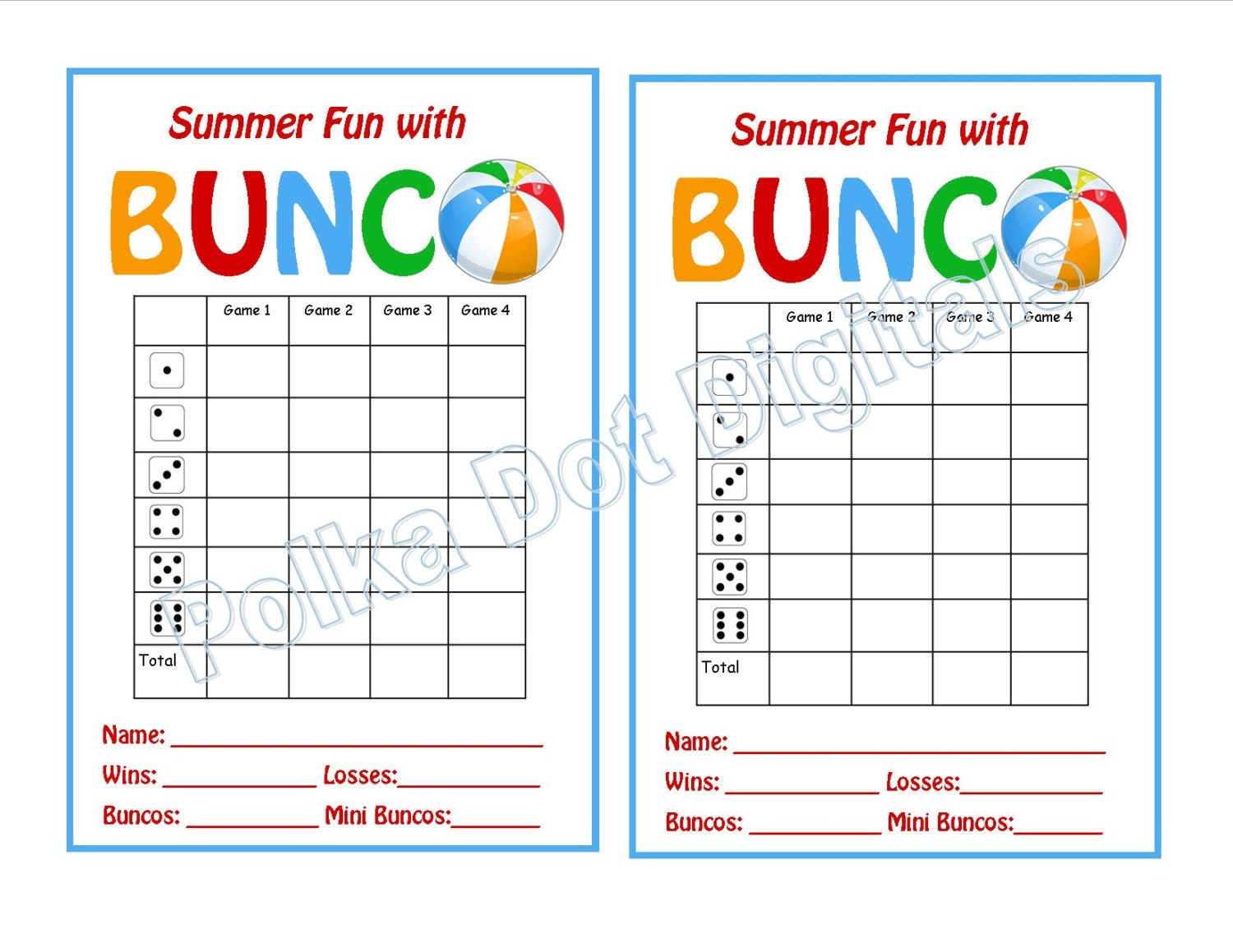 Buy 2 Get 1 Free Summer Beach Bunco Score Card Sheet With Matching within Free Printable Bunco Score Sheets Summer