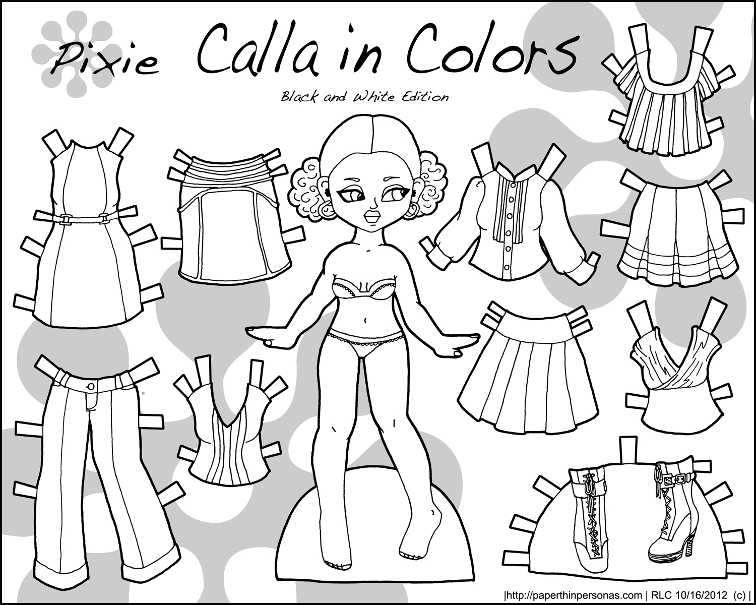 Calla In Colors Black And White Paper Doll • Paper Thin Personas with regard to Printable Black and White Paper Dolls