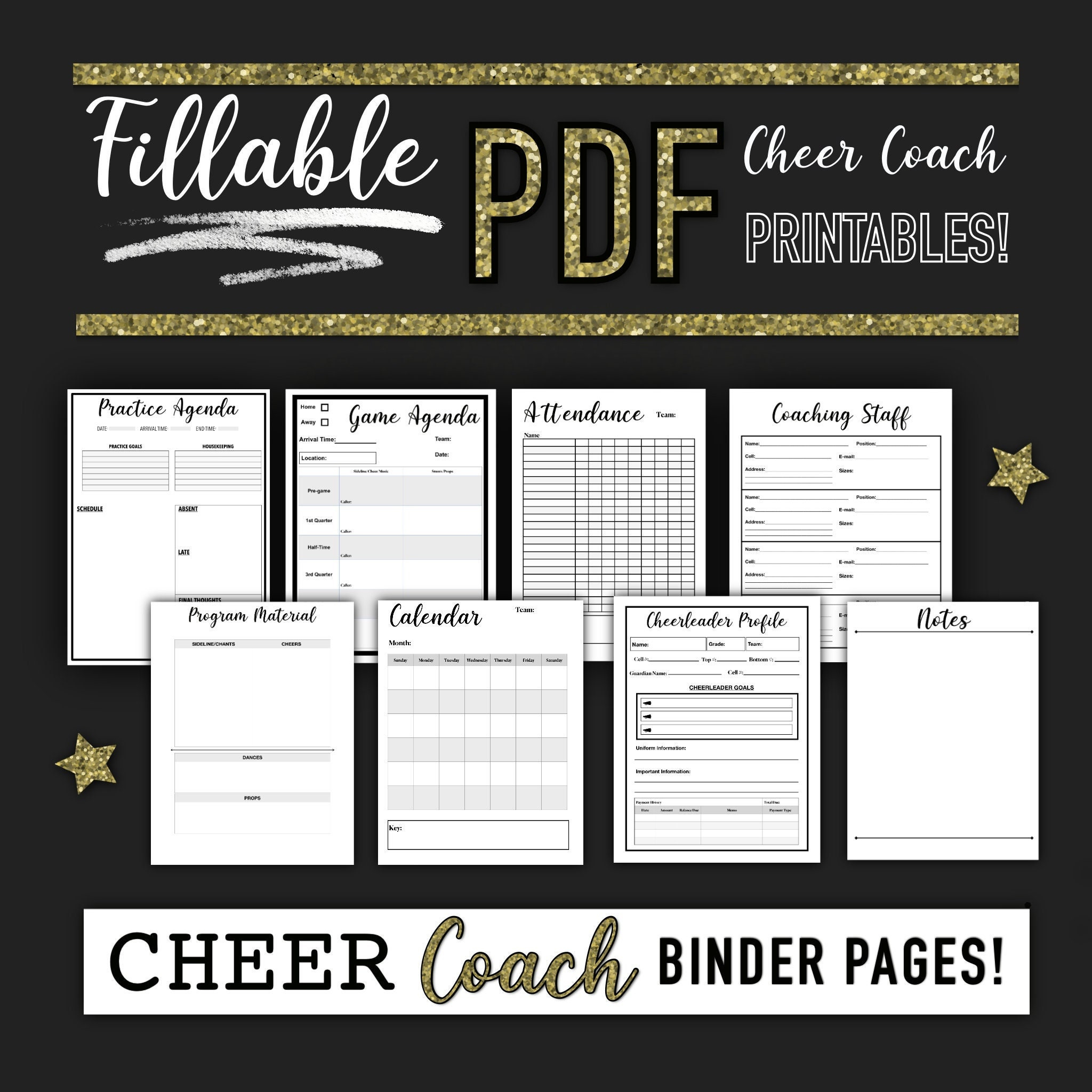 Cheerleading Coach Binder Fillable And Printable, Digital Planning with regard to Free Cheer Coach Printables