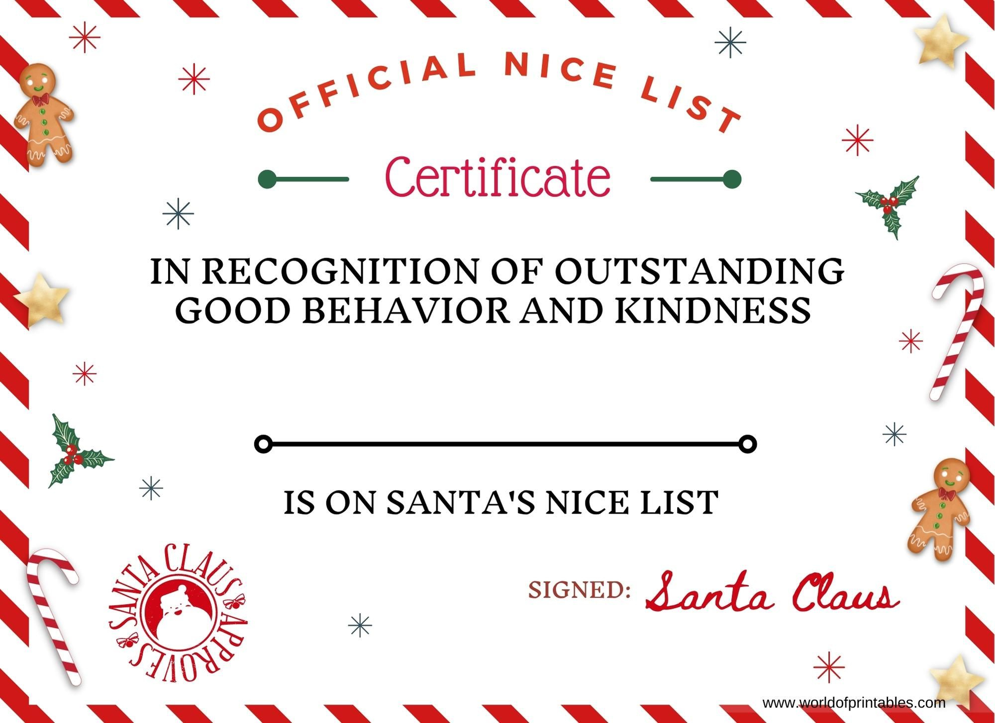 Christmas Nice List Certificate From Santa - Free Printable To pertaining to Nice List Certificate Free Printable