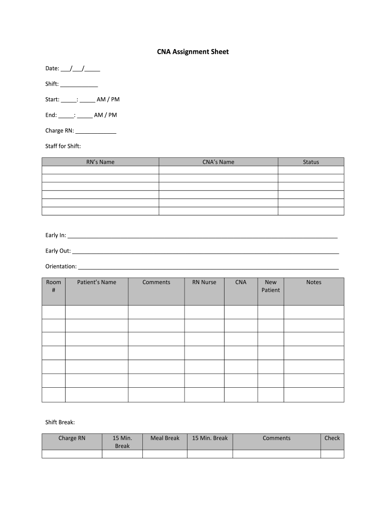 Cna Assignment Sheets - Fill Online, Printable, Fillable, Blank with regard to Free Printable Cna Daily Assignment Sheets