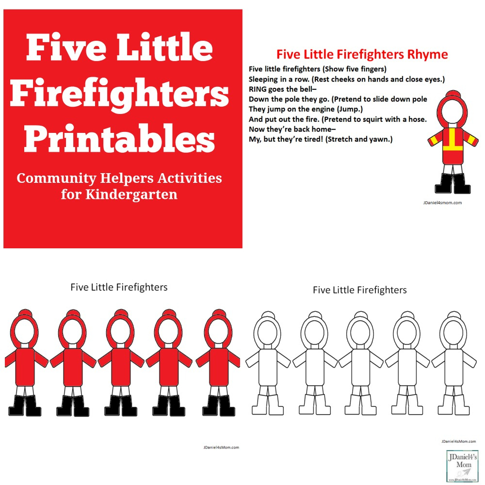 Community Helpers Activities For Kindergarten Featuring Firefighters with Five Little Firefighters Poem Printable