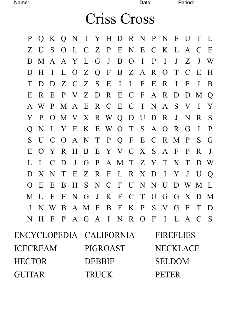 Criss Cross Word Search - Wordmint inside Puzzle Maker Crossword Free Printable
