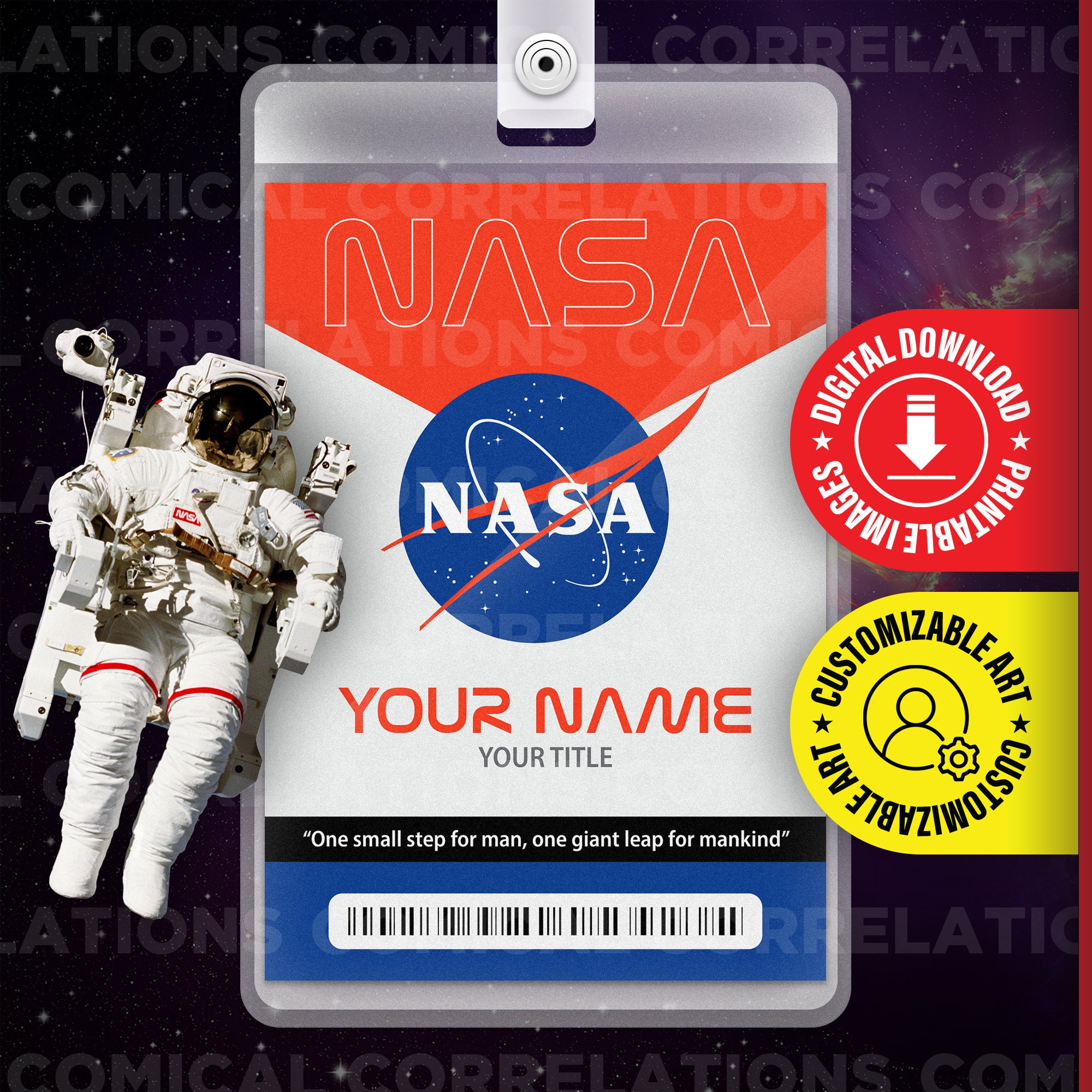 Customizable Printable Nasa Badge, Outer Space, Id Card, Name Tag for Free Printable Nasa Id Badge Template