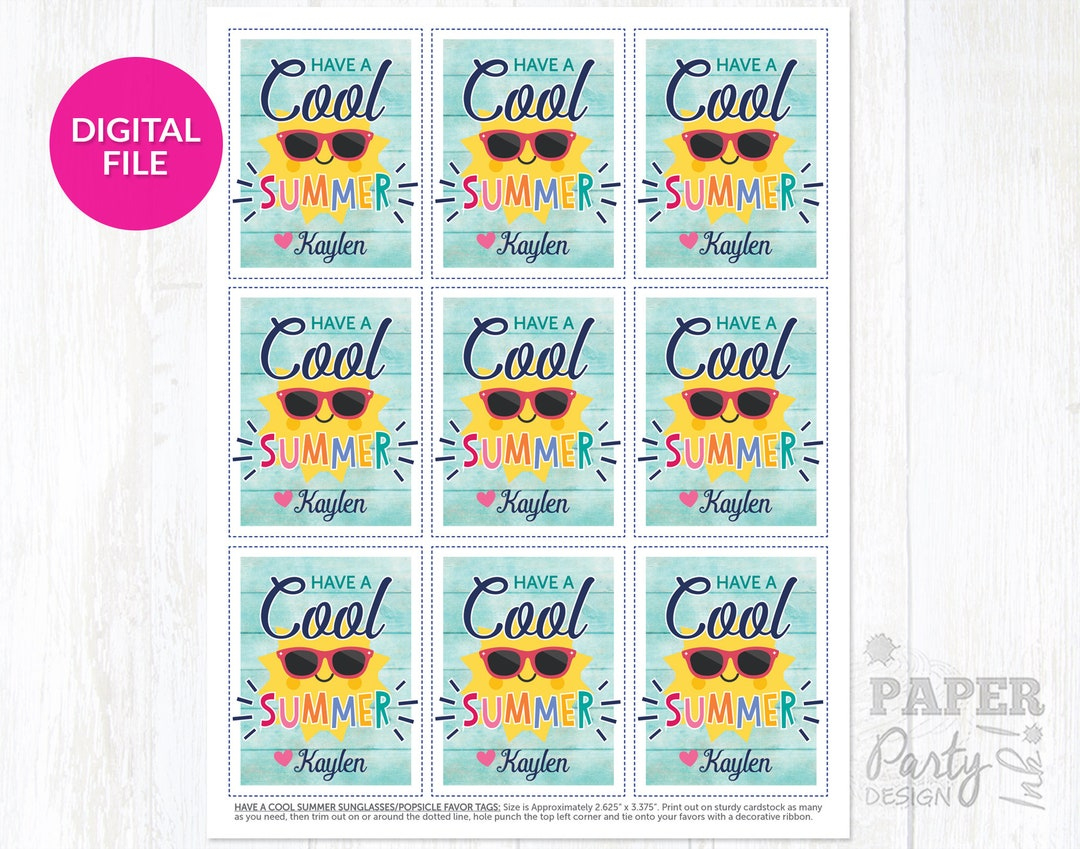 Digitale Have A Cool Summer Tags, Sommer Gunst Tags Für Die Schule, Personalisierte Coole Sommer Tag Printables, End Of Schuljahr Party, Sommer Tag - regarding Free Printable Summer Tags