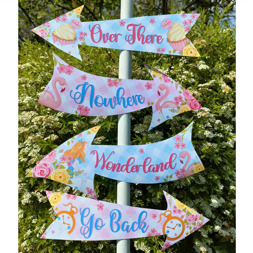 Dreamy Alice In Wonderland Party Signs with Free Printable Alice in Wonderland Arrow Signs Template