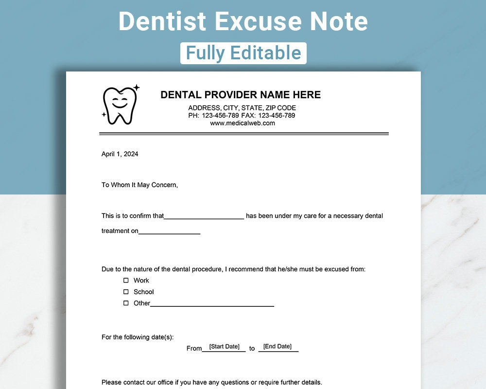 Editable Dentist Excuse Note Dr Excuse Template Doctor&amp;#039;S Note For pertaining to Free Printable Dental Excuse Note