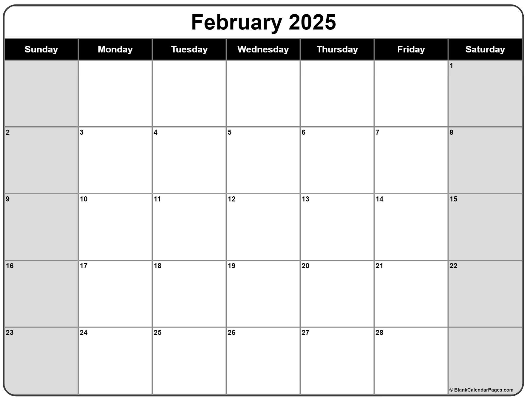 February 2025 Calendar | Free Printable Calendars throughout Free Printable Feb 2025 Calendar