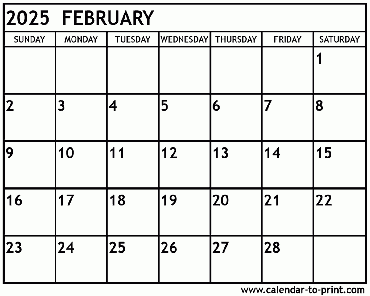 February 2025 Calendar Printable with regard to Free Printable Feb 2025 Calendar