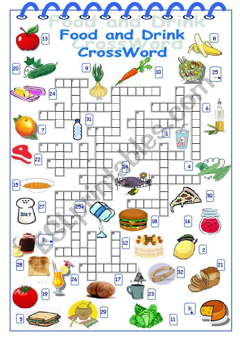 Food And Drink Crossword - Esl Worksheetalyona C. with regard to Food Crossword Puzzles Printable