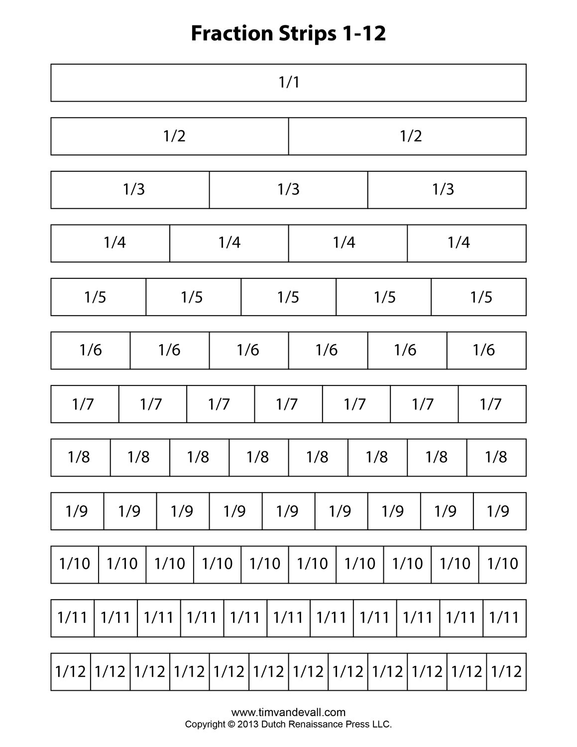 Fraction Strip Templates For Kids - School Math Printables with Printable Fraction Strips 1 12