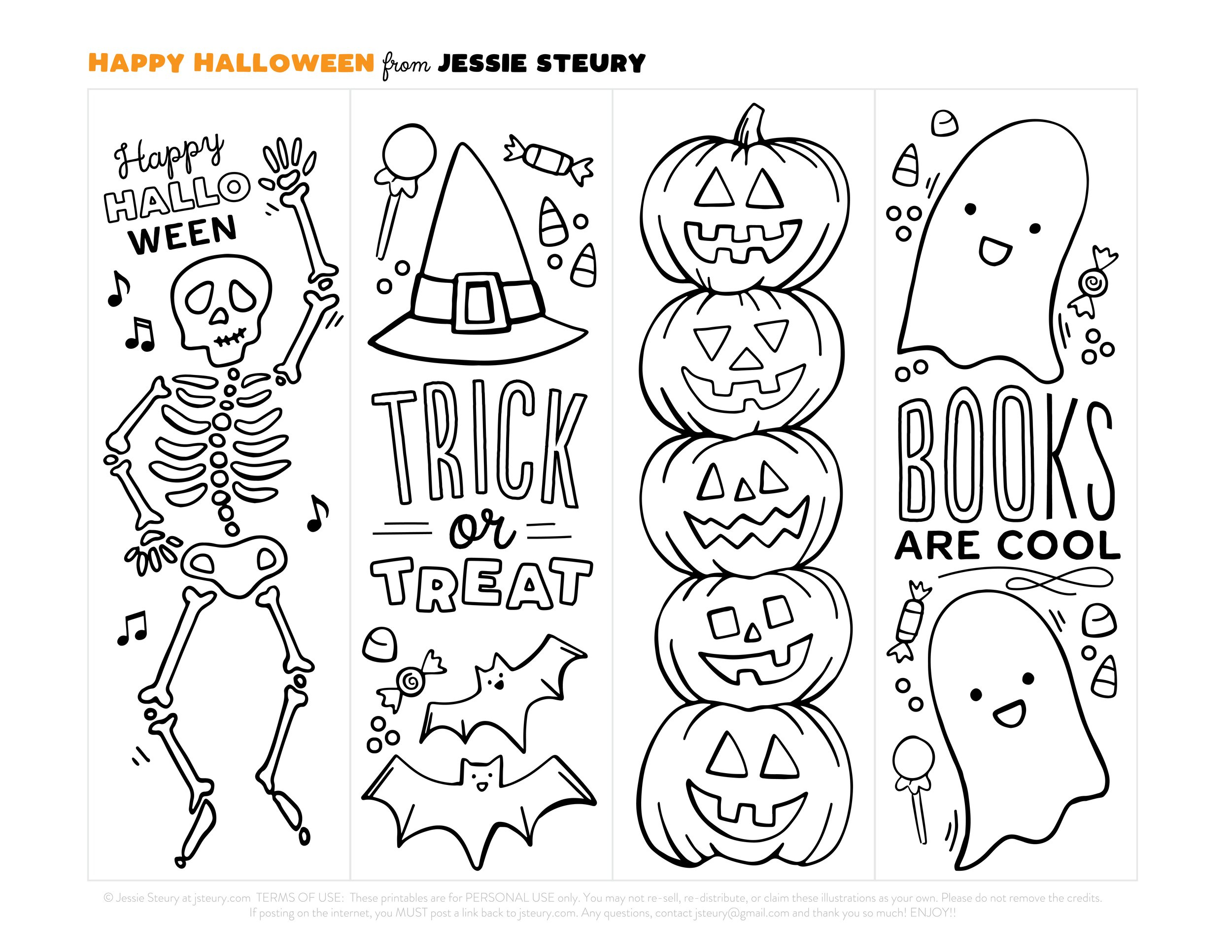 Free Halloween Bookmarks — Jessie Steury throughout Free Printable Halloween Bookmarks