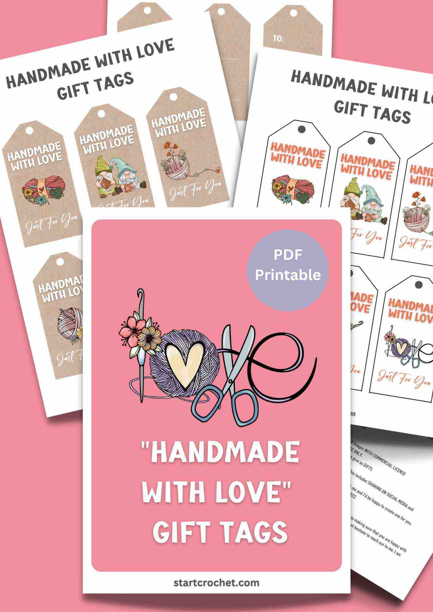 Free “Handmade With Love” Printable Gift Tags - Start Crochet with Free Printable Crochet Tags