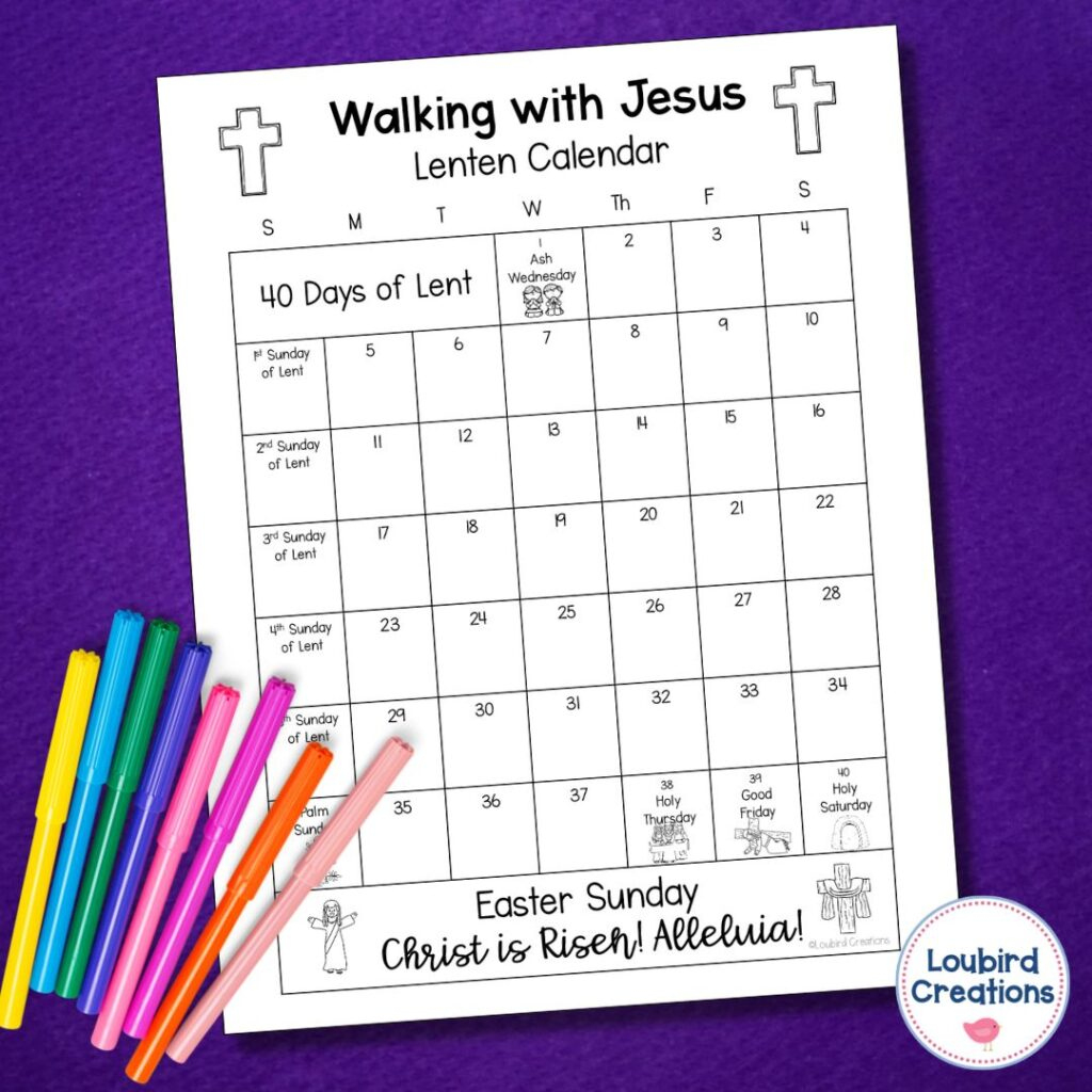 Free Lent Calendar For Kids - Loubird Creations intended for Free Printable Lent Calendar