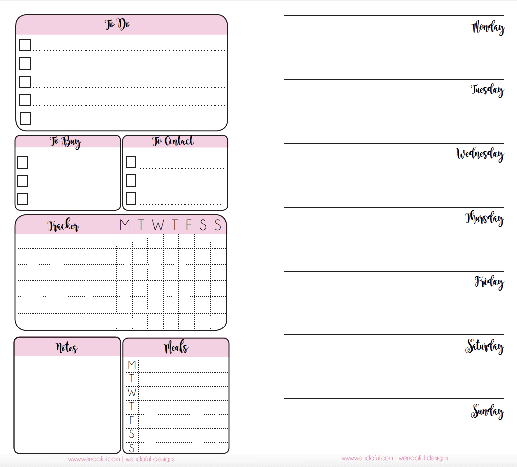 Free Planner Inserts - Week On A Page With Trackers | Wendaful regarding A5 Planner Inserts Free Printables