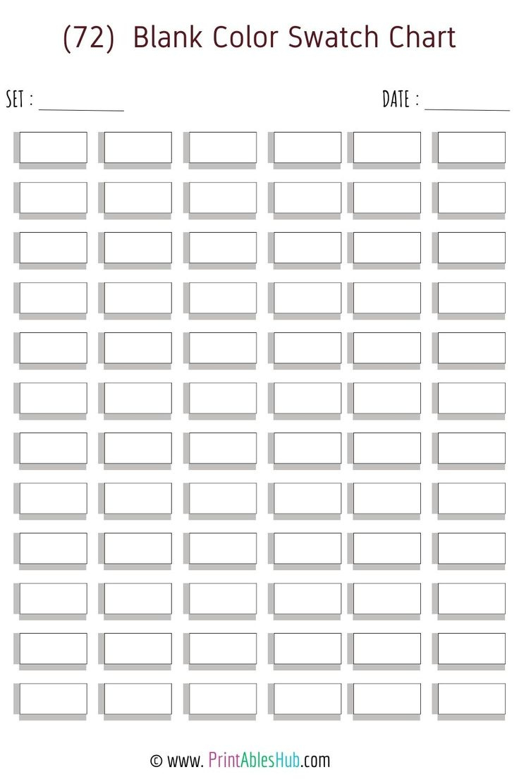 Free Printable (24, 50, 72, 80, 100, 120, 150, 168) Blank Color with regard to Free Printable Color Swatch Chart