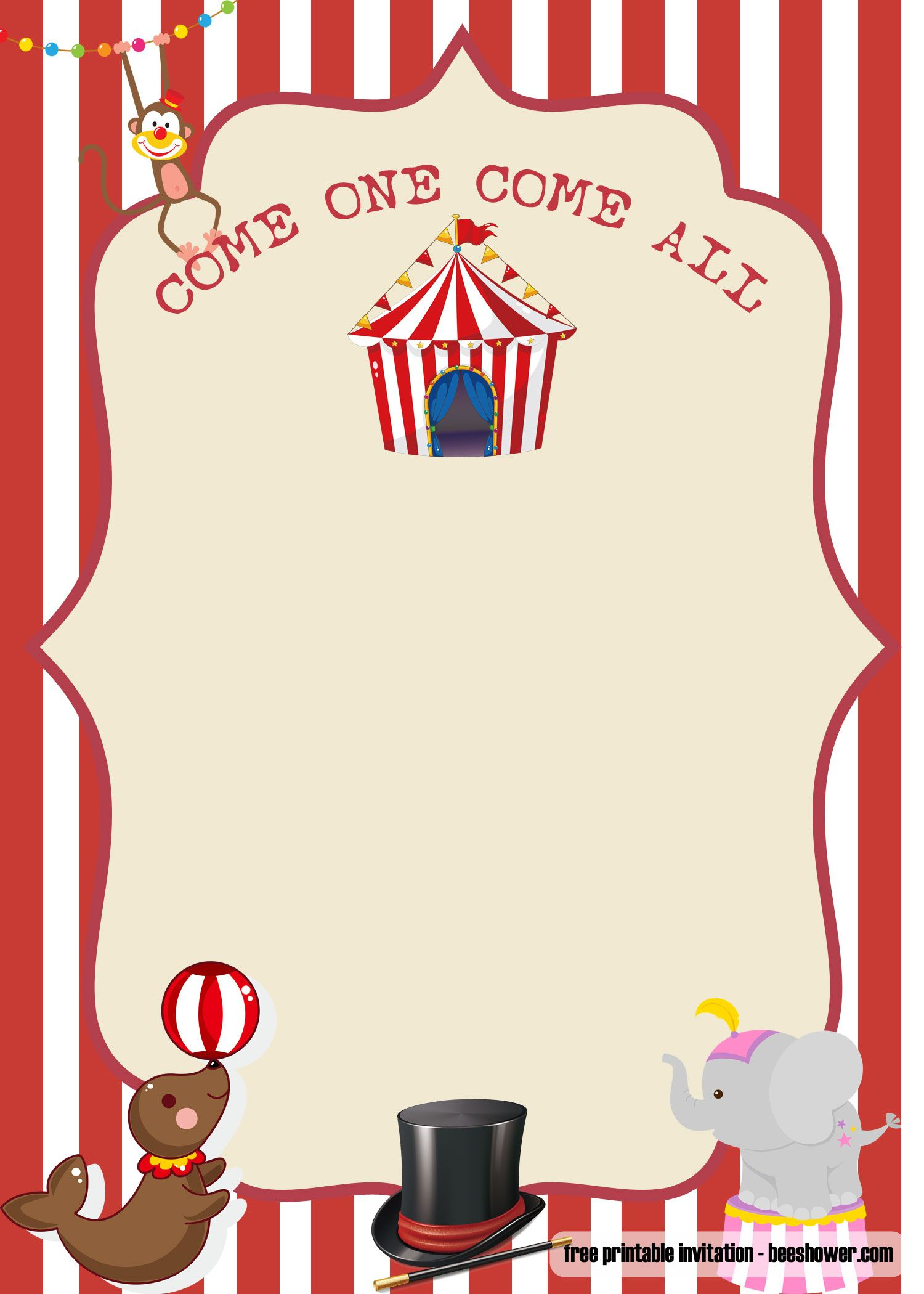 Free Printable Circus Baby Shower Invitations for Free Printable Circus Invitation Template