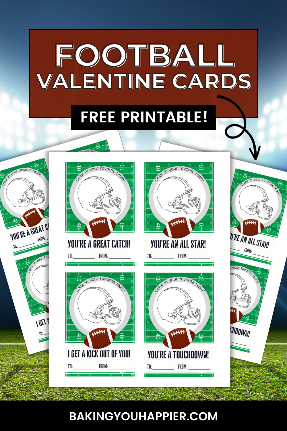Free Printable Football Valentine Cards | Baking You Happier intended for Free Football Valentine Printable