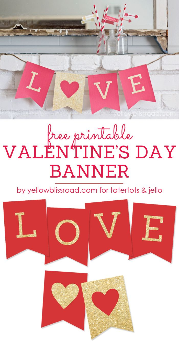 Free Printable Love Valentine&amp;#039;S Day Glitter Banner throughout Free Printable Valentines Day Banner Printable