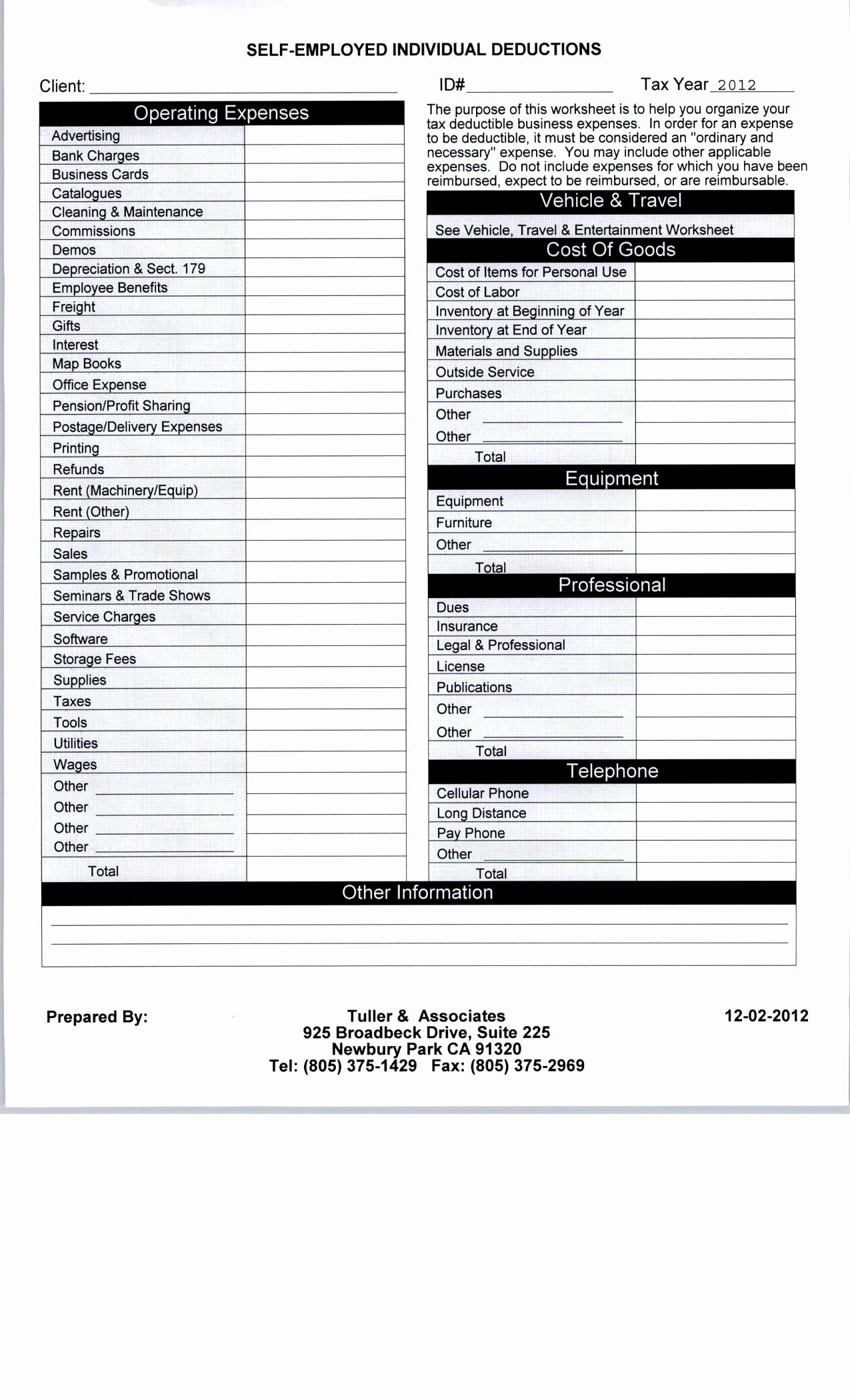 Functionalbest Of Self Employed Tax Deductions Worksheet Check inside Printable Self Employed Tax Deductions Worksheet