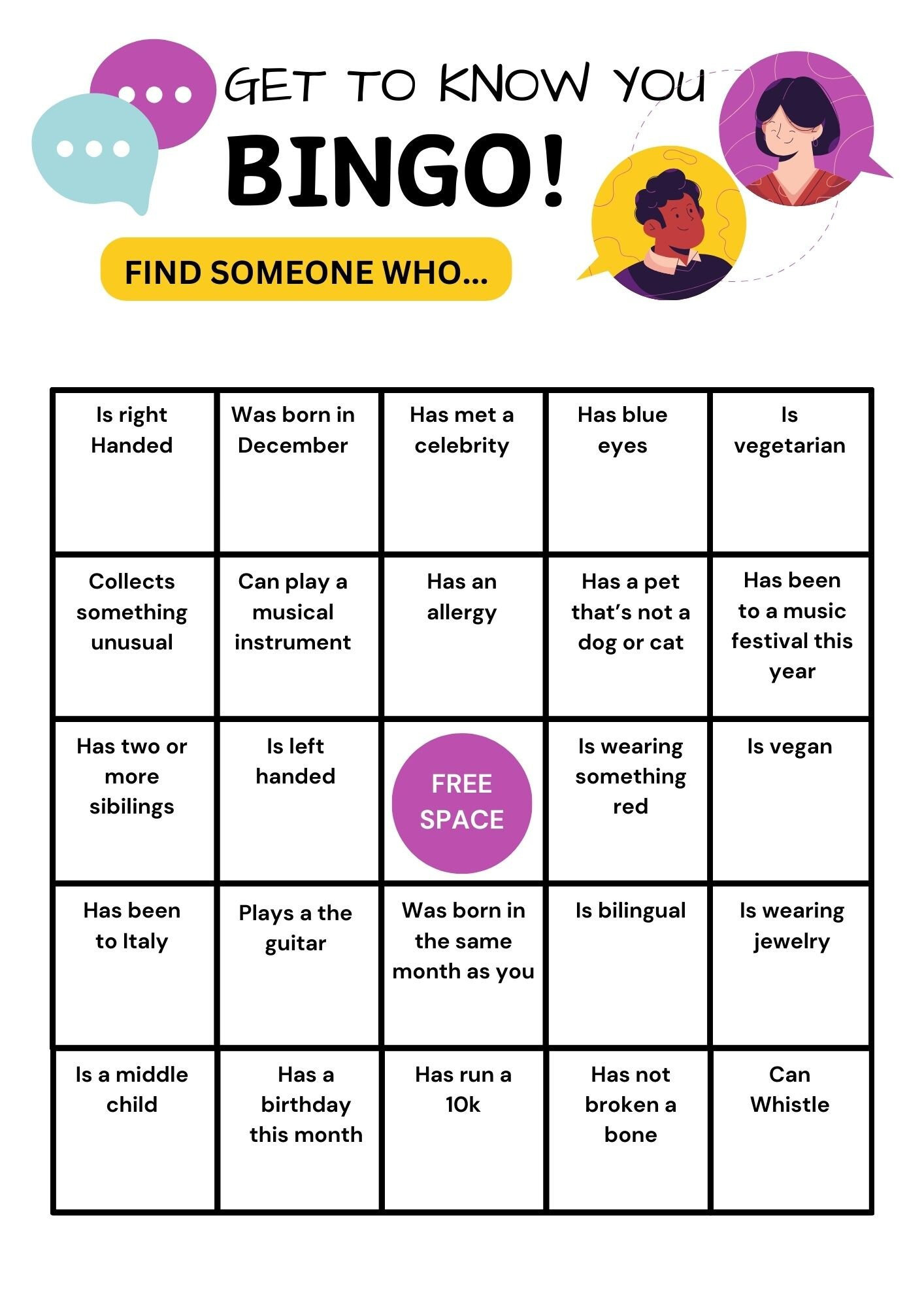 Get To Know You Bingo, 10 Human Bingo Cards, Icebreaker Office throughout Get to Know You Bingo Card