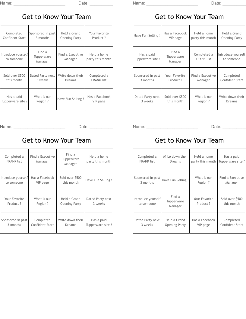 Get To Know Your Team Bingo Cards - Wordmint pertaining to Get To Know You Bingo Card