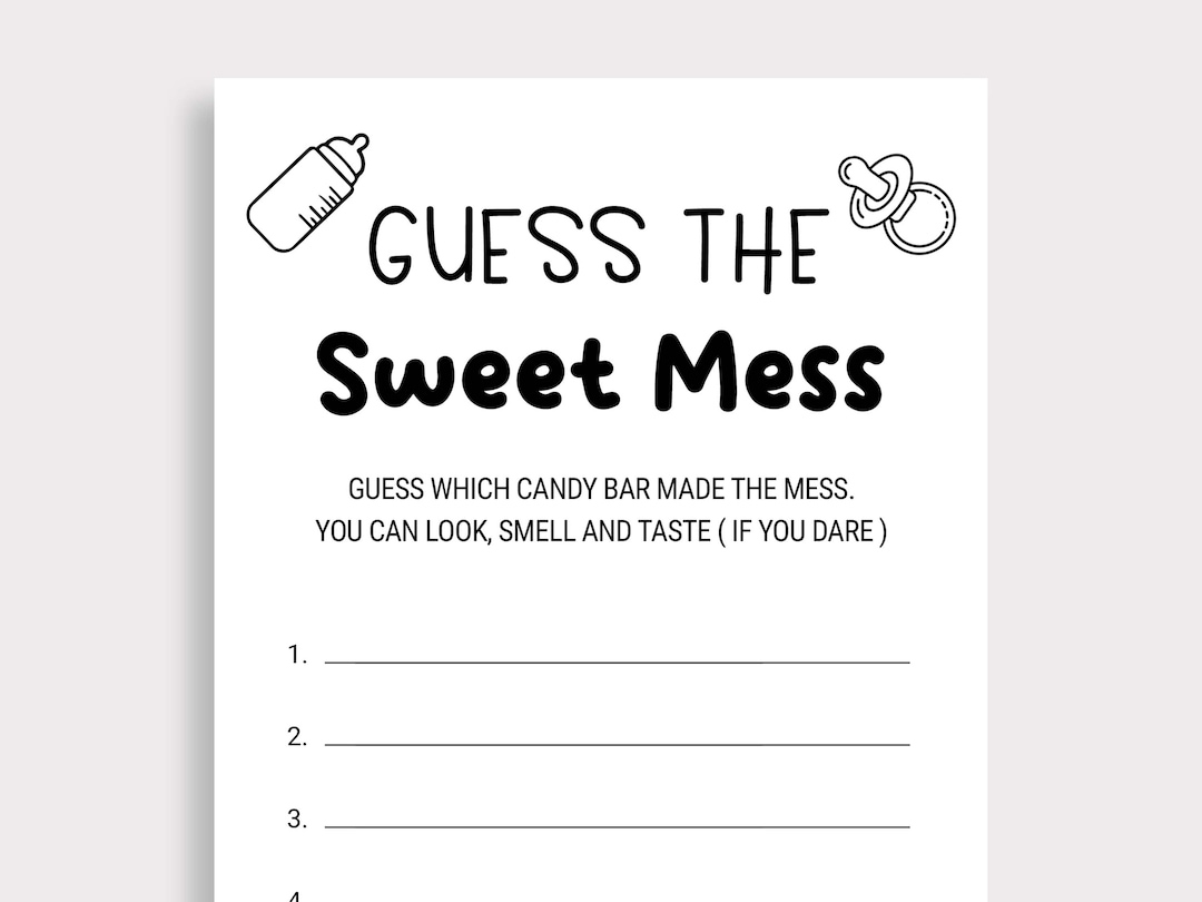 Guess The Sweet Mess Game Candy Bar Game Dirty Diaper Game Baby in Dirty Diaper Game Free Printable