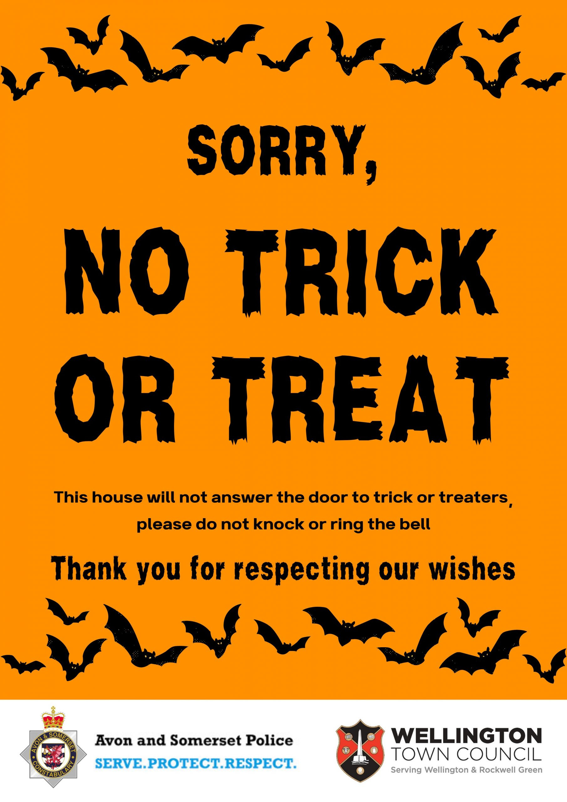 Halloween - Downloadable &amp;quot;No Trick Or Treat&amp;quot; Poster - Wellington within Free Printable No Trick Or Treat Signs Printable