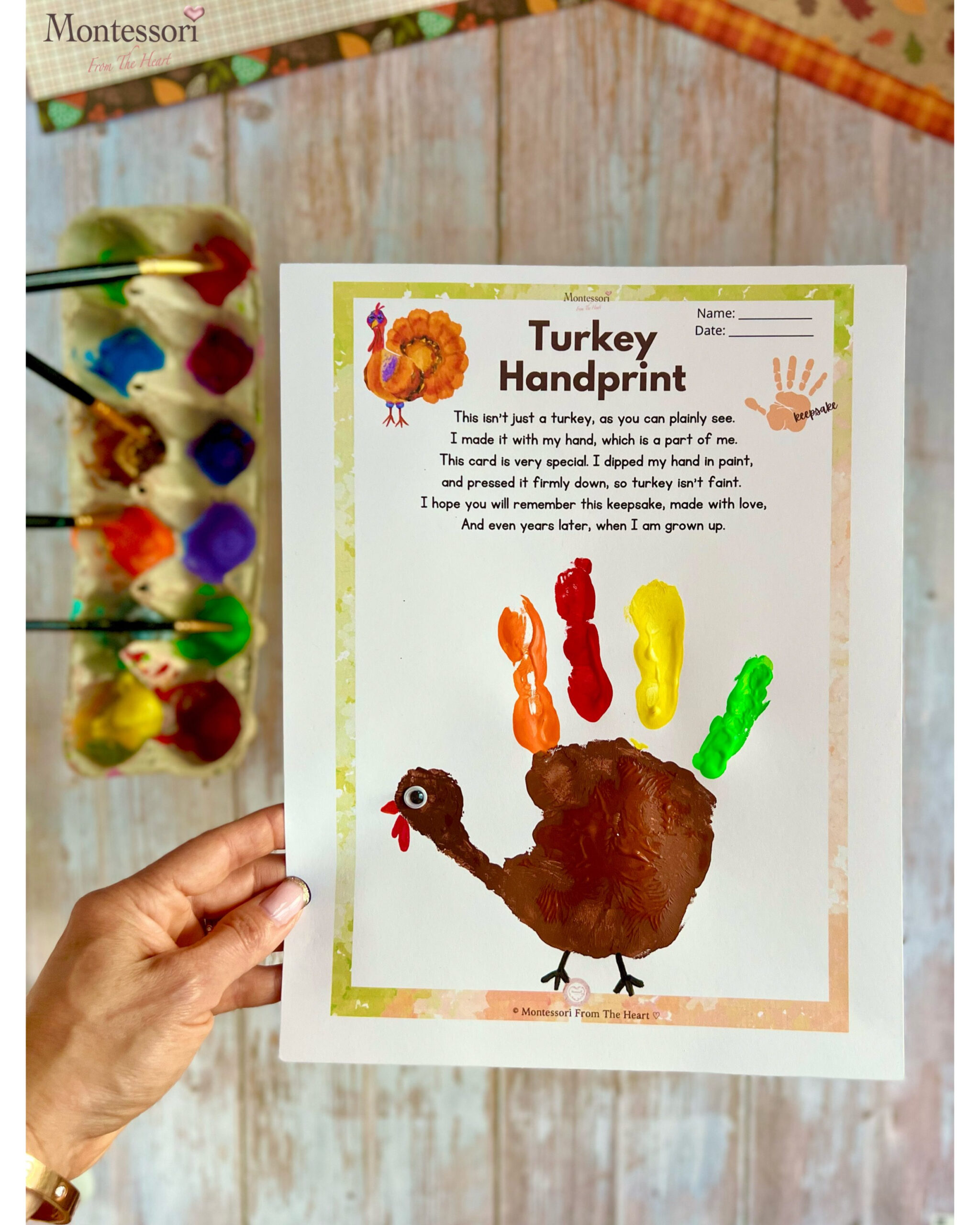 How To Make Cute Turkey Handprint Thanksgiving Kids Craft with Free Printable Turkey Handprint Poem Printable