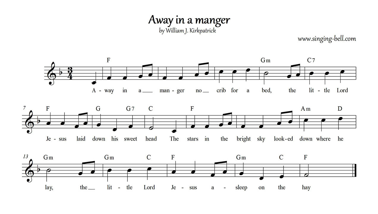 How To Play Away In A Manger - Notes, Chords, Sheet Music with regard to Free Printable Away in a Manger Piano Sheet Music
