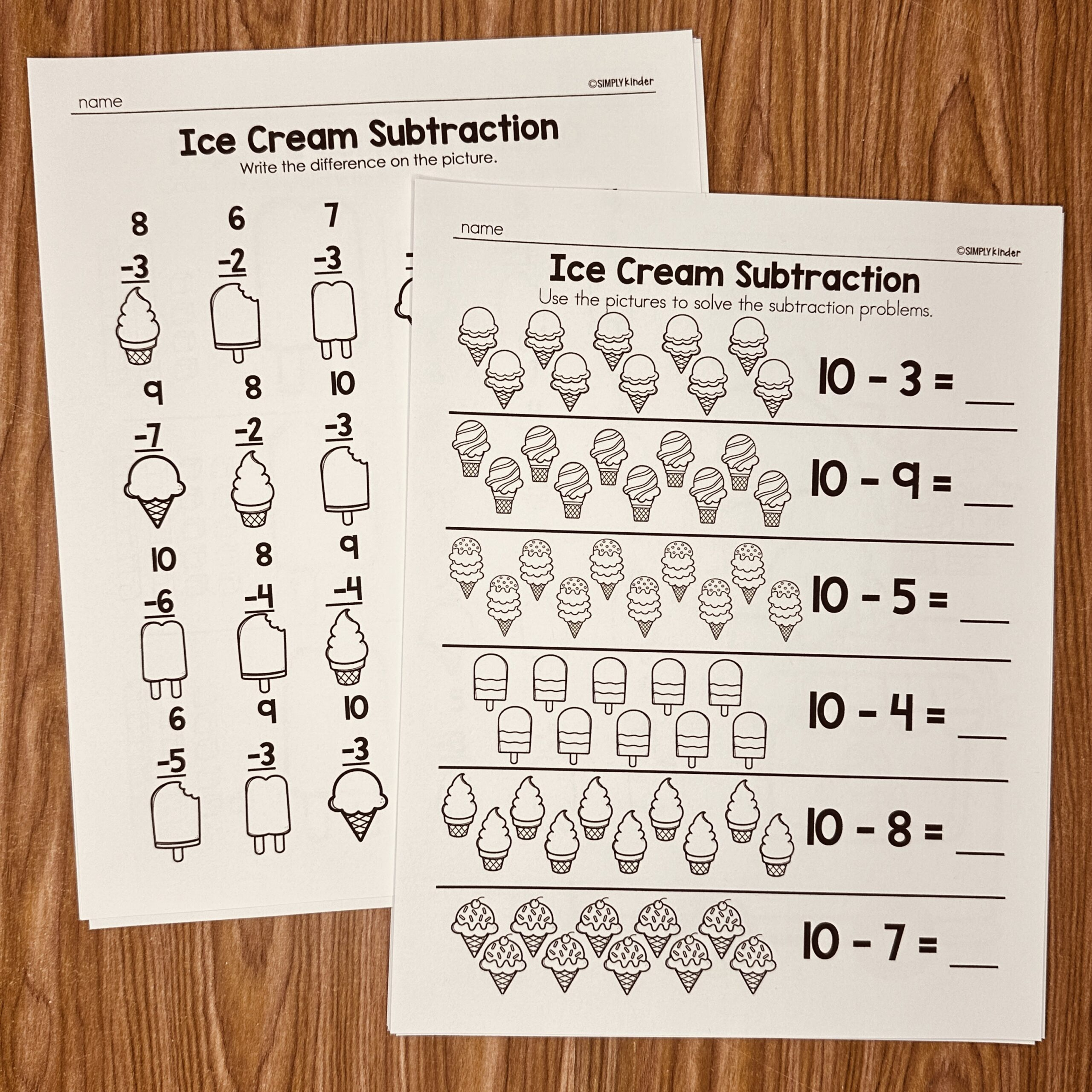 Ice Cream Day Subtraction Worksheets - Simply Kinder Plus regarding Ice Cream Subtraction Worksheet Printable