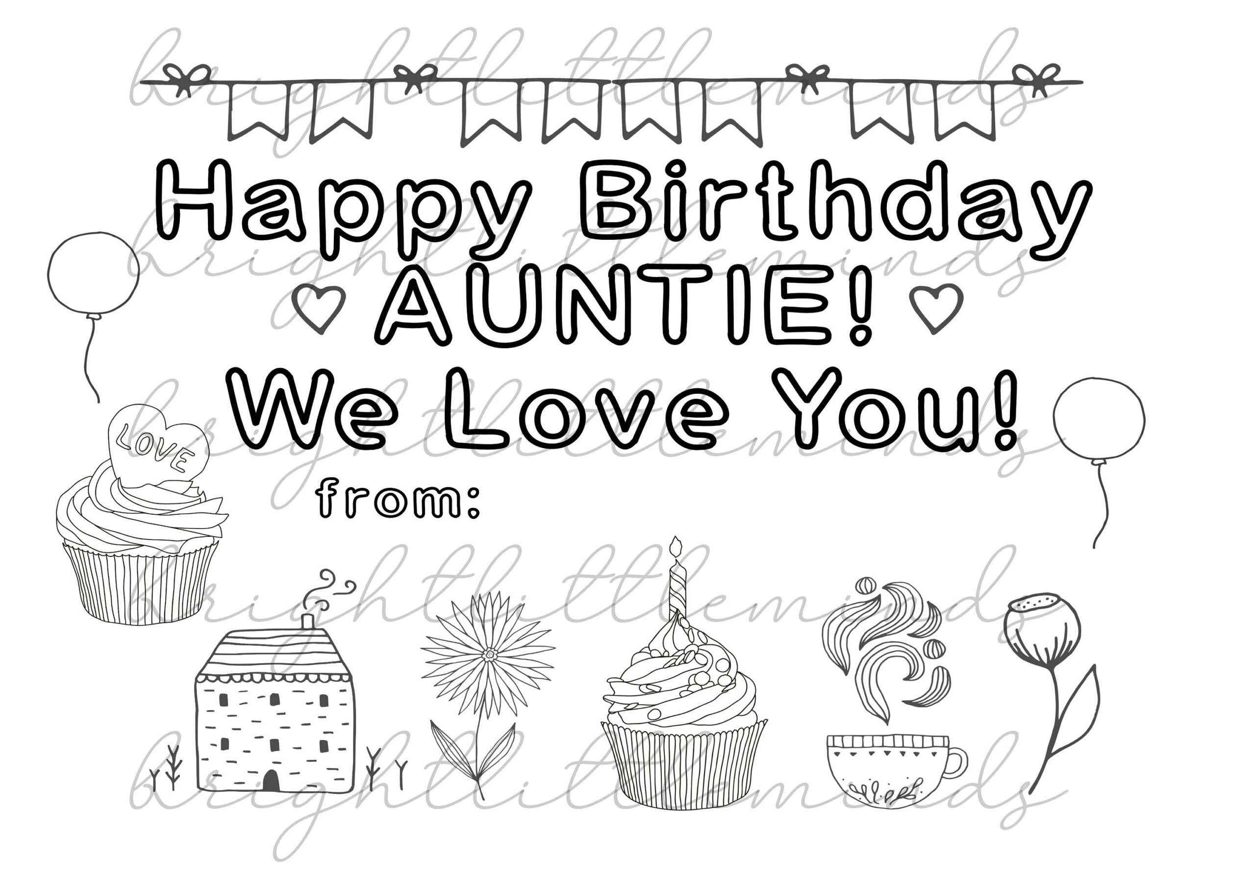 Instant Download | Printable | Happy Birthday Auntie | Diy Kids inside Free Printable Birthday Card For Aunt