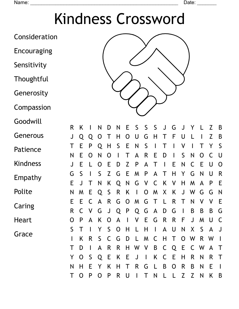 Kindness Crossword Word Search - Wordmint in Printable Word Searches And Crossword Puzzles