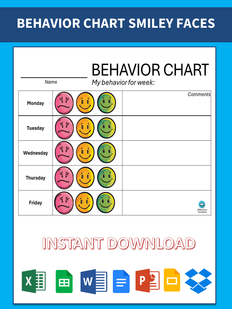 Kostenloses Daily Behavior Chart With Smiley Faces regarding Free Printable Editable Free Smiley Face Behavior Chart