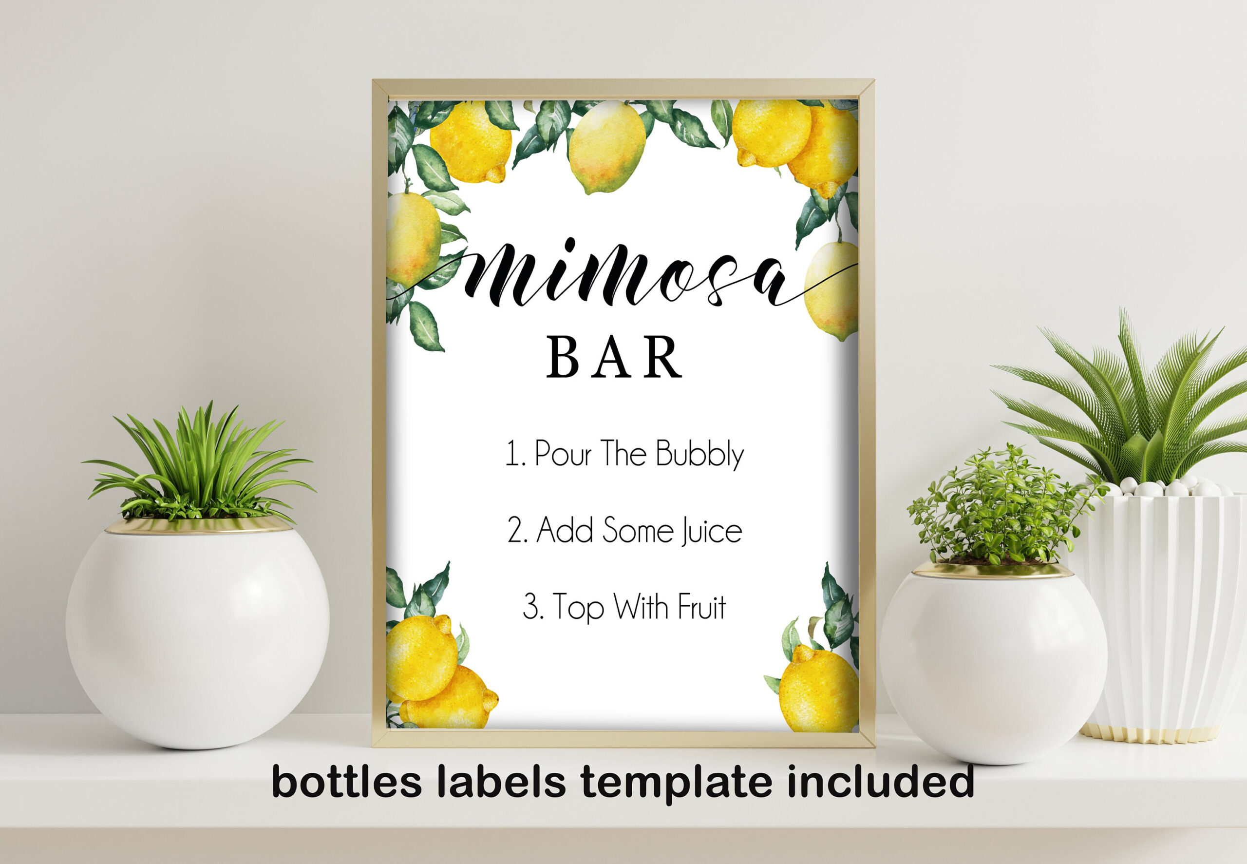 Lemon Mimosa Bar Sign Printable, Bridal Shower Mimosa Bar Template with regard to Free Printable Mimosa Bar Sign Template Free