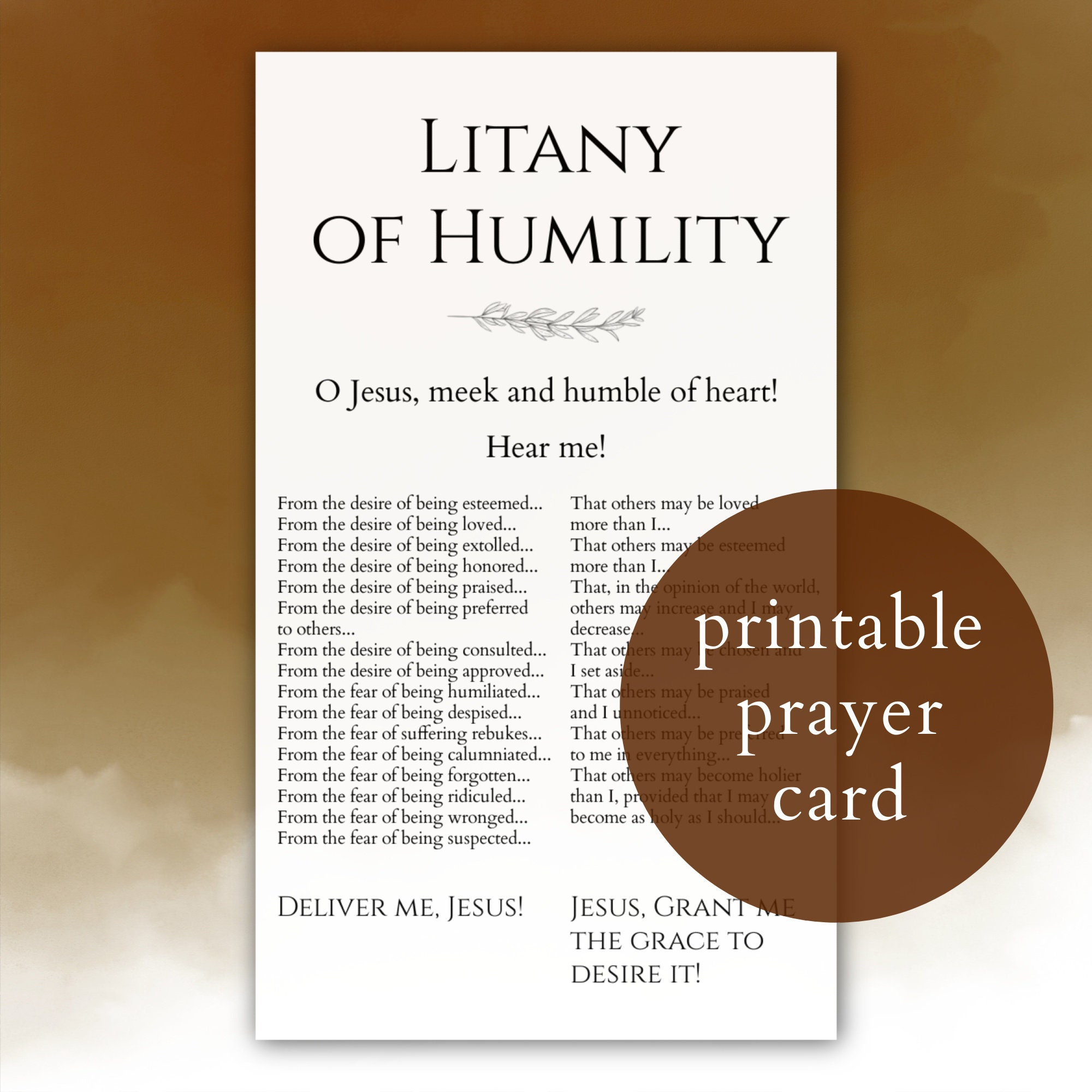 Litany Of Humility Prayer Card Printable, Humility Prayer Print in Printable Litany of Humility