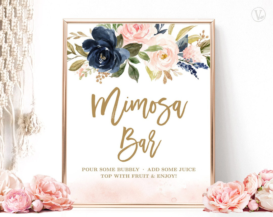 Mimosa Bar Sign, Printable Bridal Shower Sign, Bridal Shower Mimosa Bar Sign, Bubbly Sign, Navy, Blush, Pink, Gold, Vwc78 - Etsy.de in Mimosa Bar Signs Printable