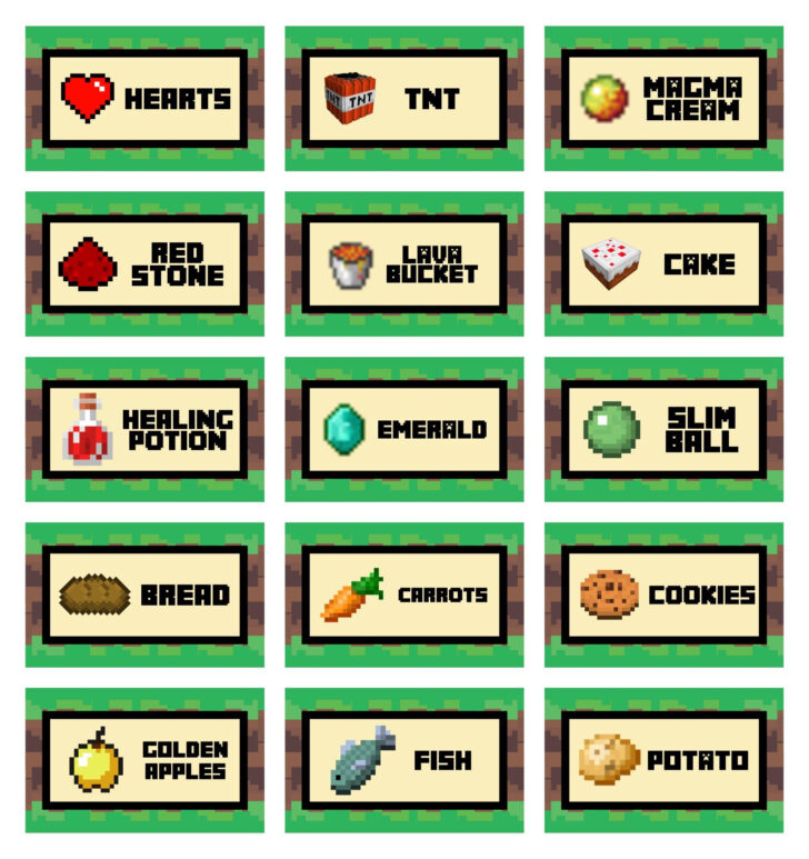Minecraft Food Labels Free Printables