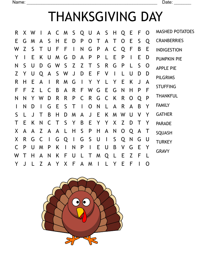 November Fun Word Search - Wordmint inside November Word Search Printable