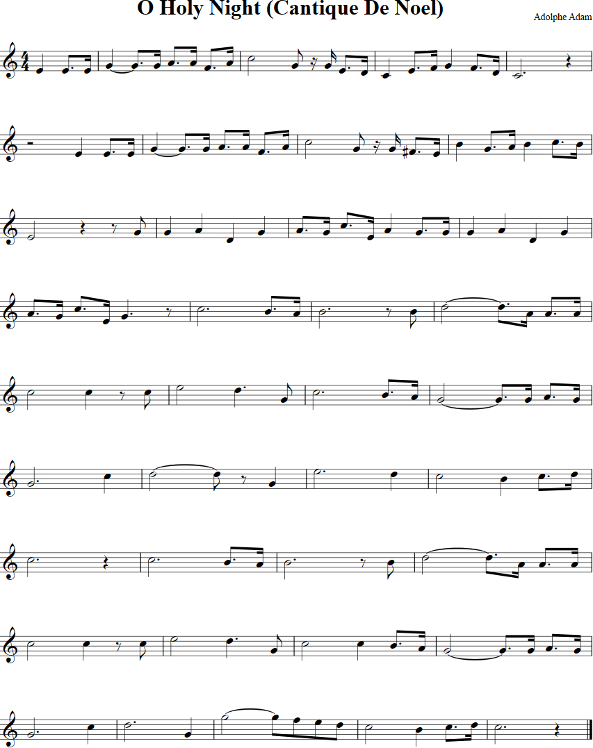 O Holy Night | Free Violin Sheet Music for Free Printable Violin Sheet Music Pop Songs