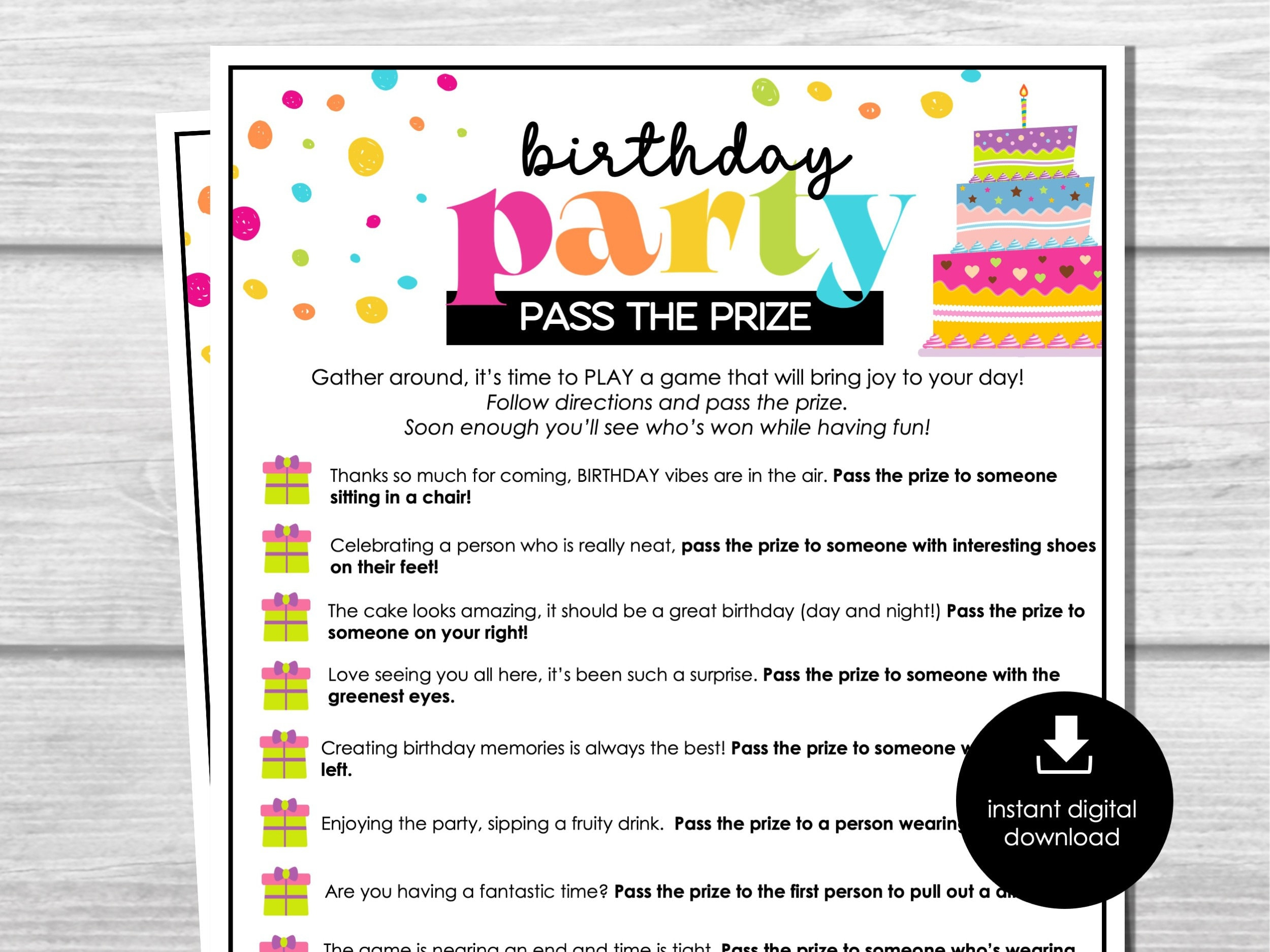 Pass The Prize, Birthday Party Game, Printable Party Game, Fun regarding Printable Pass The Prize Game
