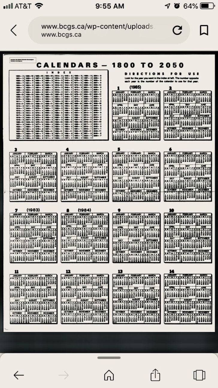 Free Printable Perpetual Calendar 1800 to 2050
