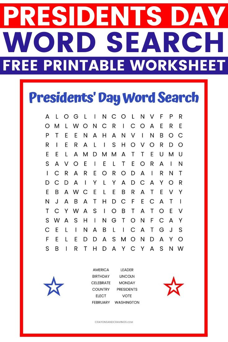 Presidents&amp;#039; Day Word Search Free Printable Worksheet within Presidents Day Word Search Free Printables