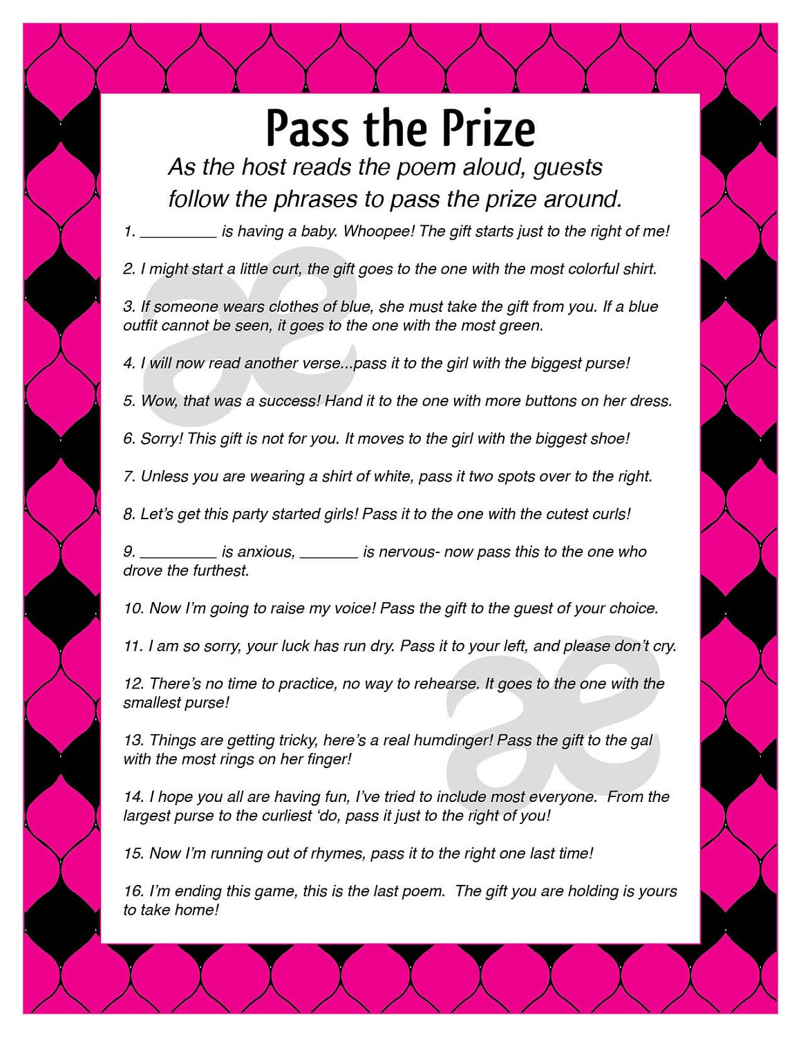 Printable Baby Shower Activity: Pass The Prize - Instant Download pertaining to Printable Pass the Prize Game